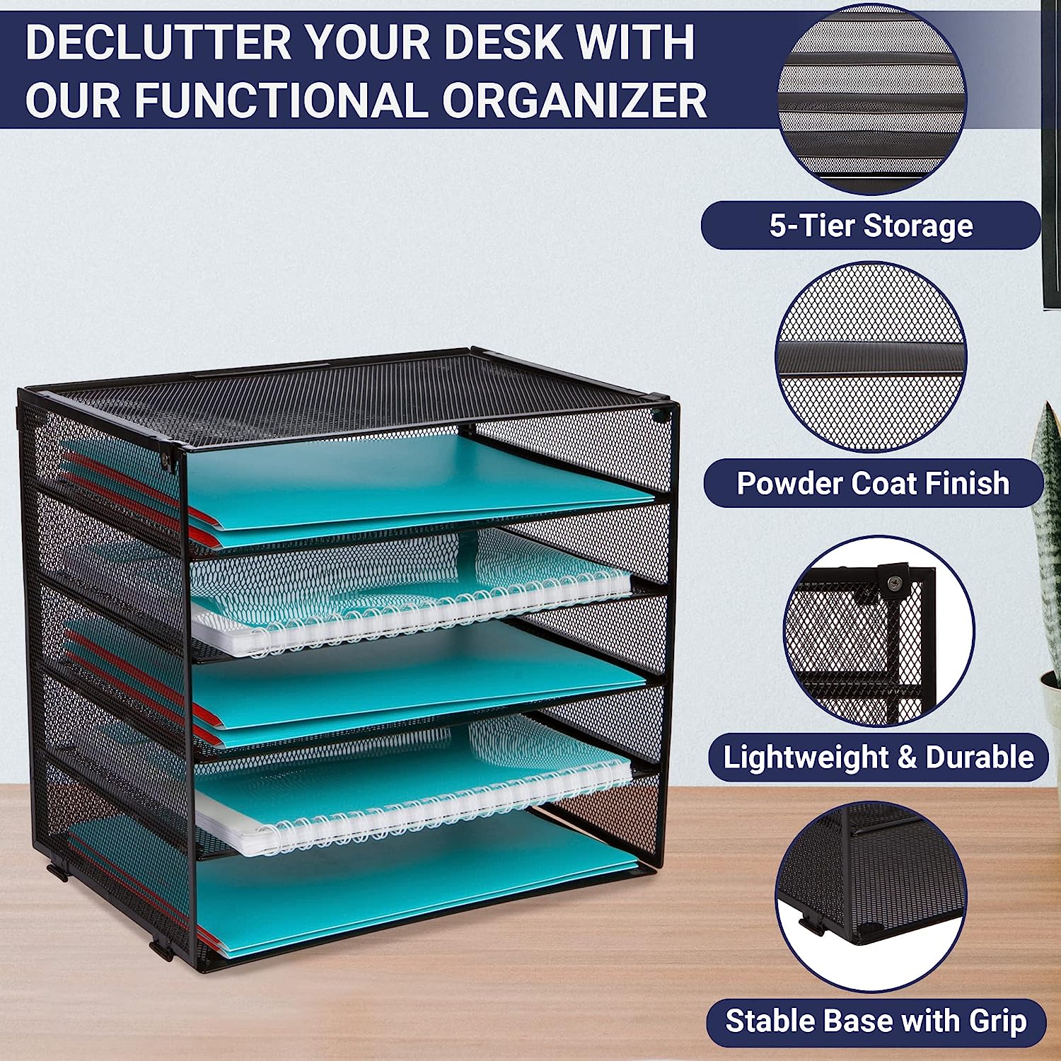 Desk Organizer with 6 Tiers, Paper Tray for Office Supplies, Letters, Billls, Folders, Files, Binders. Desk Organizers and Accessories for Home, Office, School. Office Organization with Style - Image 2